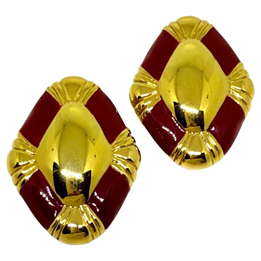 Vintage JGD GINNIE JOHANSEN signed gold tone enamel designer clip on earrings